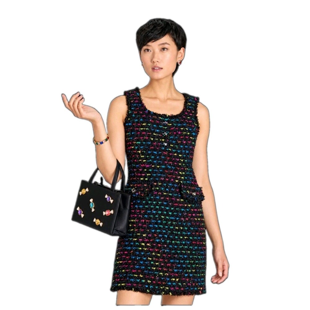 Kate Spade Metallic Tweed Sleeveless Mini Shift Dress Black Multi Size 2 NWOT